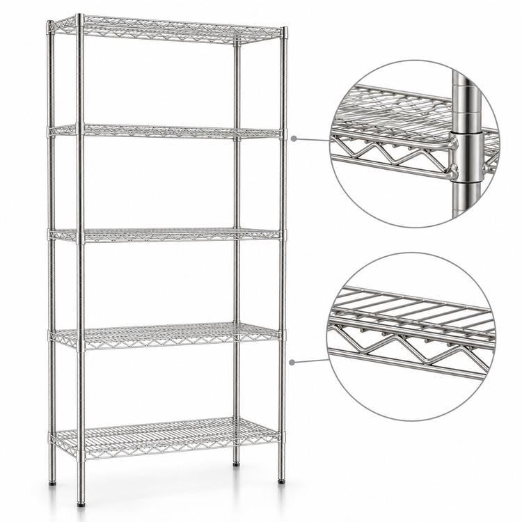 Product image #3 for Eagle Group 5-Tier Wire Starter Shelving Unit, 24-Inch W x 18-Inch D x 86-Inch H, Stainless Steel Finish