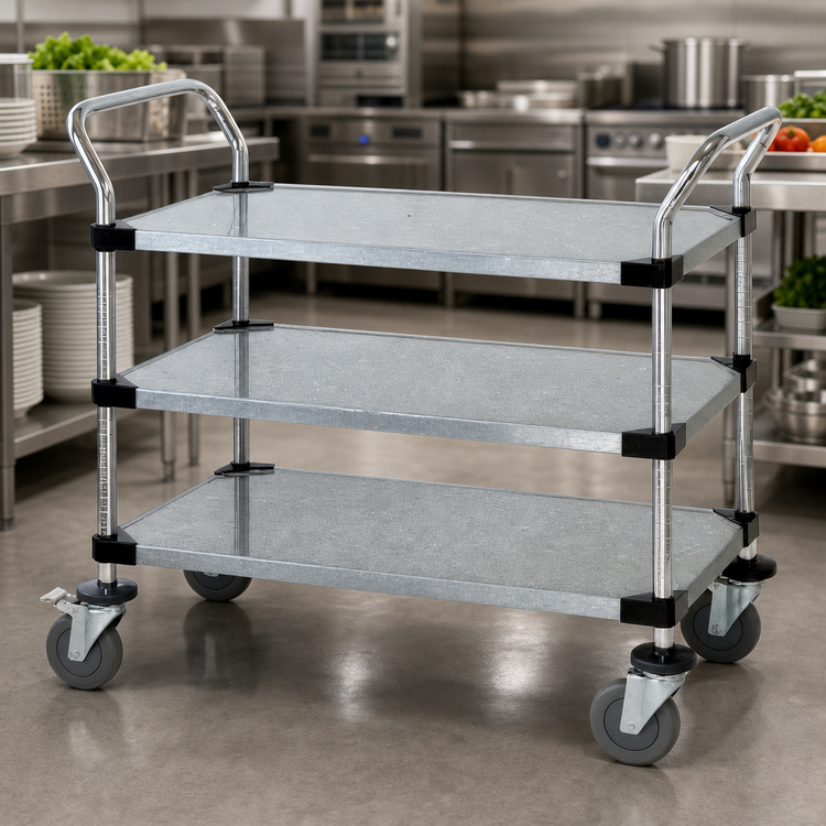 Product image #3 for Quantum 36 x 18 Inch 3-Shelf Galvanized Steel Utility Cart