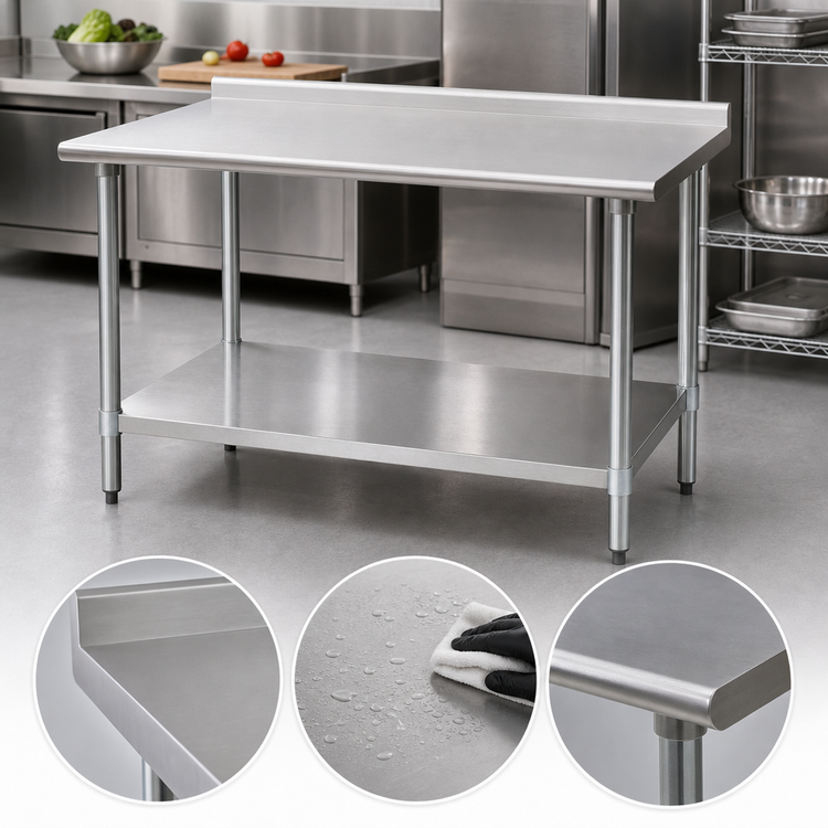 Product image #3 for Eagle Budget Series 72-Inch x 24-Inch Stainless Steel Top Work Table with Rear Up-Turn and Undershelf