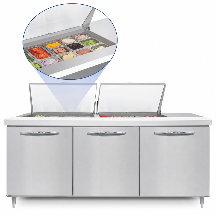Product image #3 for Continental Refrigerator Designer Line D72N24M 72" Three-Section Mighty Top Sandwich Prep Table