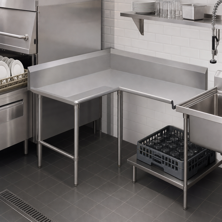 Product image #3 for John Boos Pro-Bowl L-Shaped Corner Clean Dishtable, 60-Inch Machine Side x 84-Inch End Side, Right-to-Left