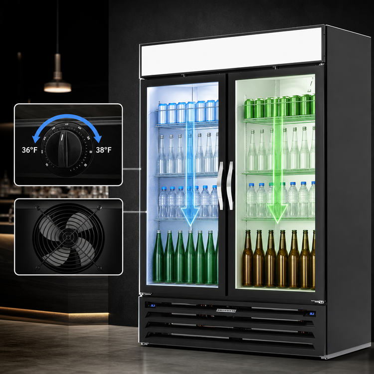 Product image #3 for Beverage Air MarketMax Dual Temp Two-Section Reach-In Glass Door Merchandiser Refrigerator, 52 Inch, Bottom-Mounted Self-Contained
