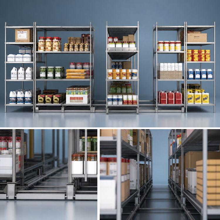 Product image #3 for Metro qwikTRAK Double-Deep High-Density Track Shelving Stationary End Unit Kit, Stainless Steel, 74-Inch Posts
