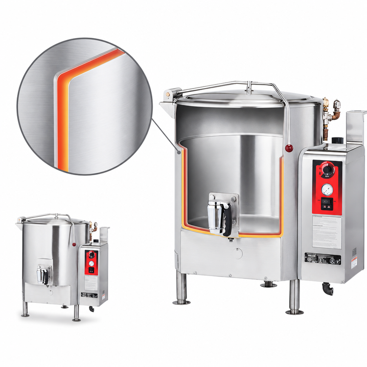 Product image #4 for Vulcan ET100 100-Gallon Fully Jacketed Electric Stationary Steam Kettle, Tri-Leg Floor Model