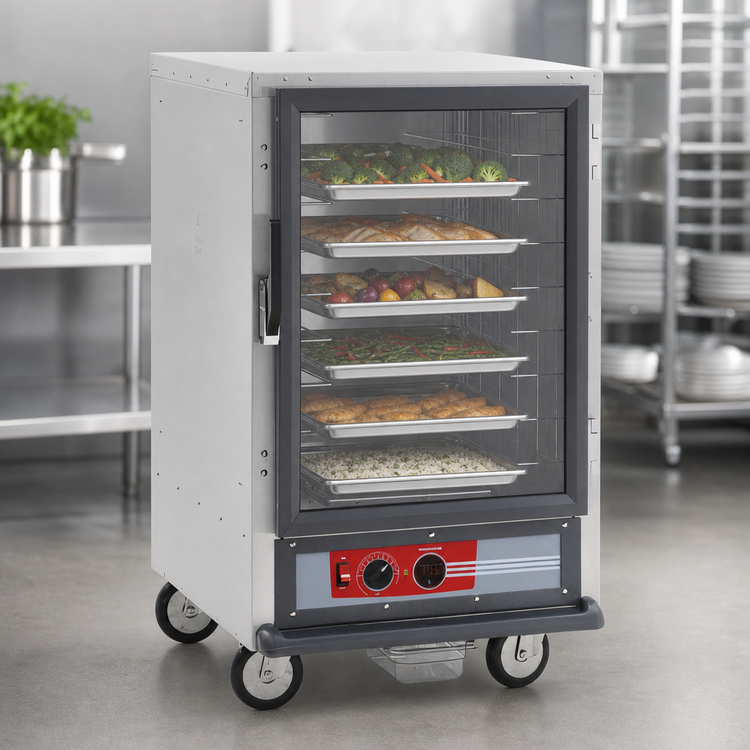 Product image #3 for Metro C5 1 Series Half-Height Mobile Non-Insulated Heated Holding Cabinet with Clear Polycarbonate Door and Fixed Wire Slides, 120V