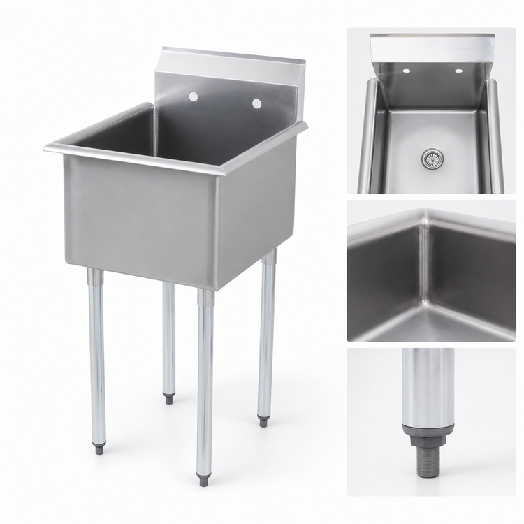 Product image #3 for Sapphire Manufacturing Budget 1-Compartment Stainless Steel Sink with Legs, 21 x 21-1/2 Inches