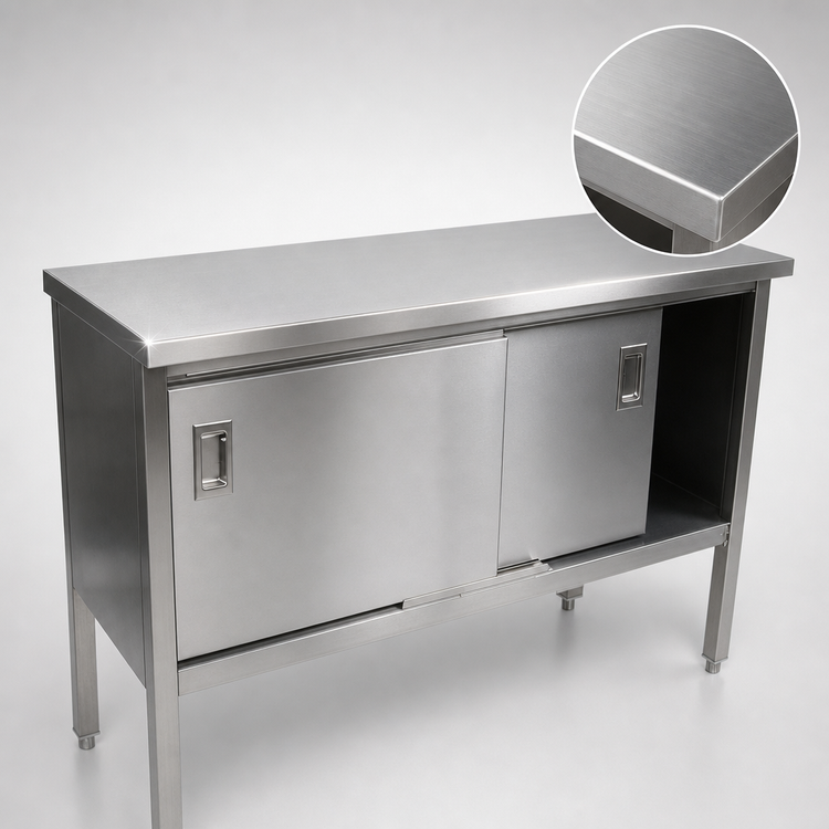 Product image #3 for John Boos 72" x 24" 14-Gauge Stainless Steel Flat Top Enclosed Work Table with Sliding Doors