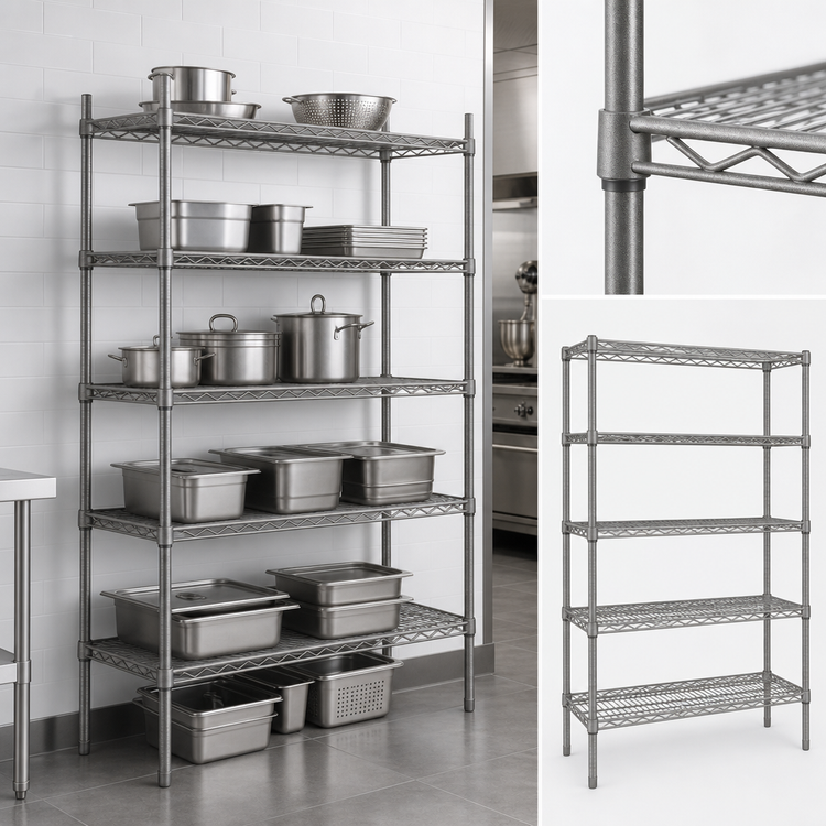 Product image #3 for Eagle Valu-Master 5-Tier Stationary Starter Wire Shelving Unit, 72W x 21D x 86H, Pewter Gray Epoxy