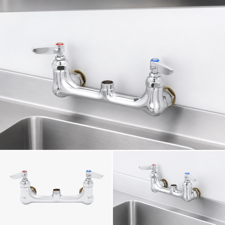 Product image #3 for T&S Brass B-0230-CCLN Wall-Mounted Swivel Sink and Pantry Mixing Faucet, 8-Inch Centers, Lever Handles, Less Nozzle
