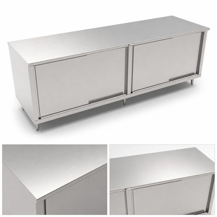 Product image #3 for John Boos 144-Inch x 24-Inch 14-Gauge Stainless Steel Cabinet Base Work Table with Sliding Doors