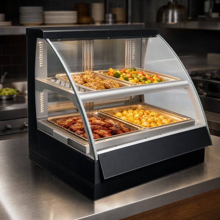 Product image #3 for Hatco Flav-R-Savor® Curved Glass Countertop Heated Food Display Case, 2-Pan, Full Service