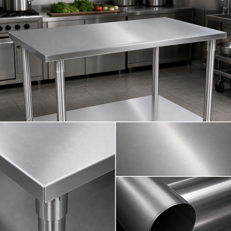Product image #3 for John Boos 120-Inch x 48-Inch 16-Gauge 300 Series Stainless Steel Flat Top Work Table with Adjustable Undershelf