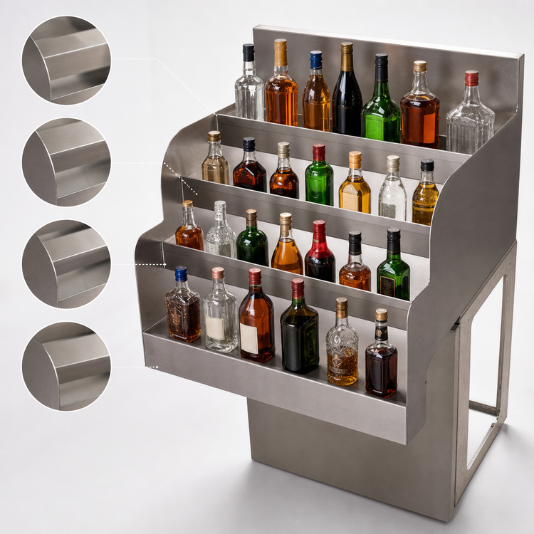 Product image #4 for BK Resources 18-Inch Freestanding 4-Step Stainless Steel Liquor Bottle Display Unit