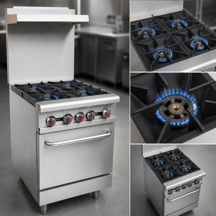 Product image #3 for Omcan 24-Inch Liquid Propane Commercial Gas Range with 4 Open Burners and Standard Oven