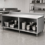 Thumbnail image #3 for BK Resources CSTR5-30120 Stainless Steel Chef Table with Cabinet Base, 14-Gauge Top, 5-Inch Riser, 120 x 30 Inches