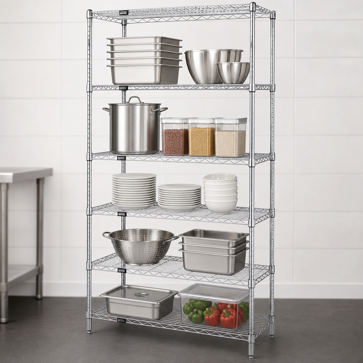 Product image #3 for Quantum 5-Shelf Wire Shelving Starter Kit, 36"W x 21"D x 63"H, Chrome Plated