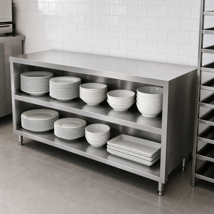 Product image #3 for John Boos 84-Inch Wide Open Front Dish Storage Cabinet with Stainless Steel Top and Body