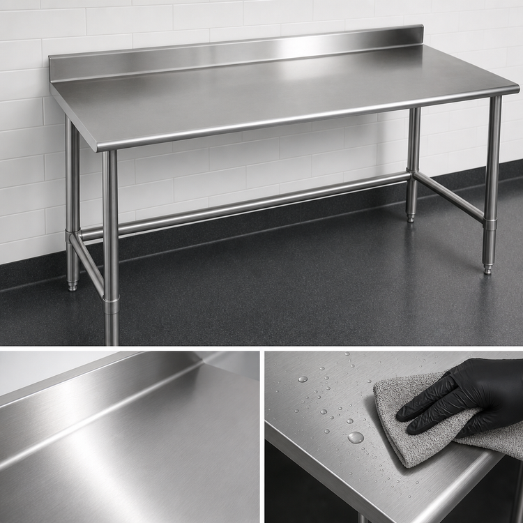 Product image #3 for Eagle Group Spec-Master 120" x 24" 14-Gauge 300-Series Stainless Steel Work Table with 4-1/2" Backsplash