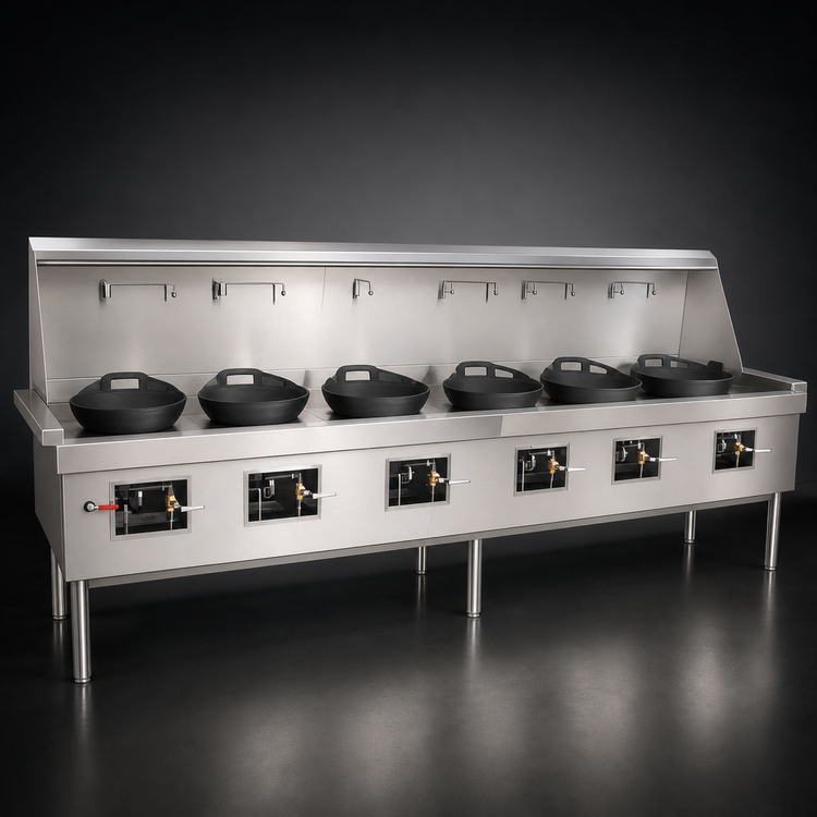Product image #3 for York 6-Chamber Gas Wok Range with Water-Cooled Top and Chinese Swing Faucets