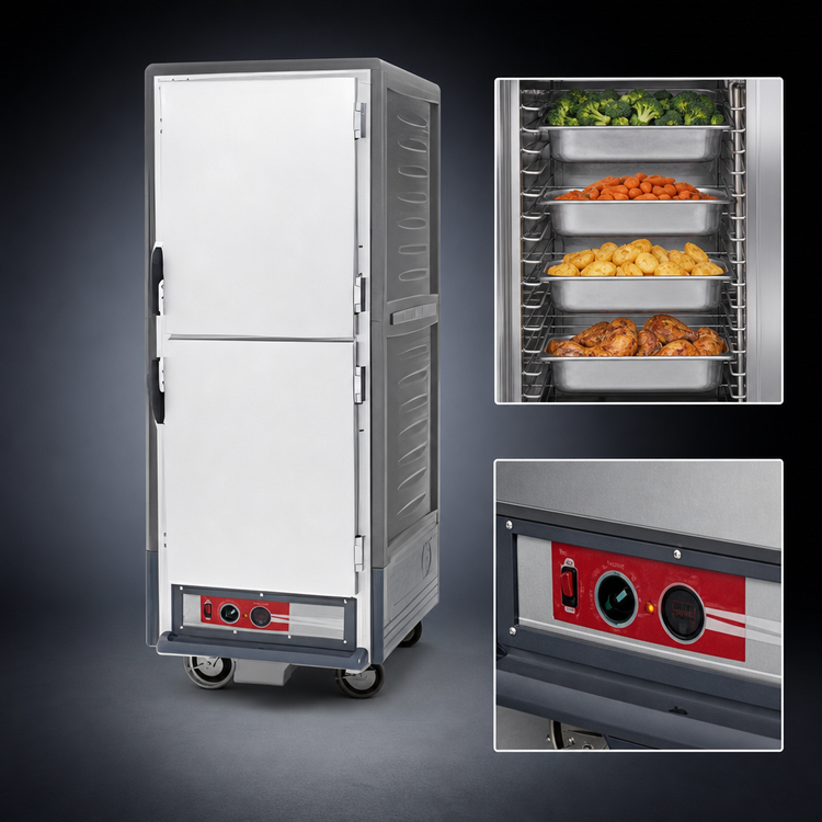 Product image #3 for Metro C5 3 Series Full-Height Mobile Heated Holding Cabinet with Gray Insulation Armour, Dutch Insulated Aluminum Doors, and Fixed Wire Slides