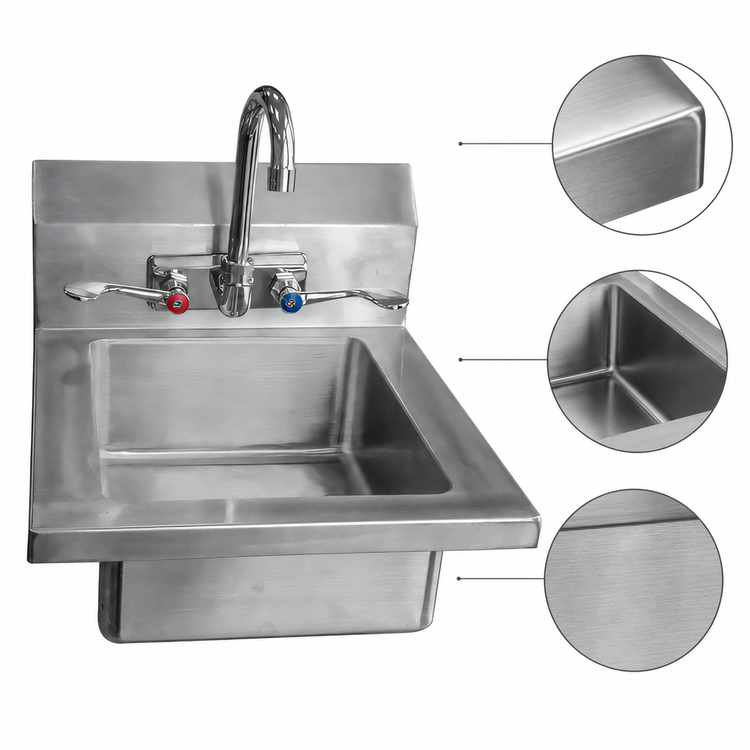 Product image #3 for MixRite MRS-HS-14 14-Inch Wall-Mounted Stainless Steel Hand Sink with Faucet
