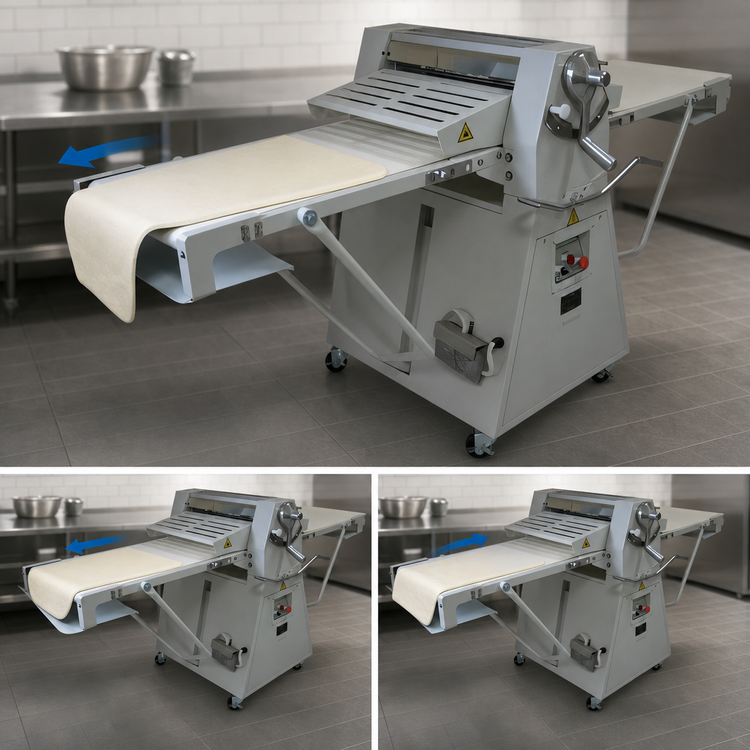 Product image #4 for BakeMax Floor Model Reversible Dough Sheeter with 25 x 95 Inch Conveyor