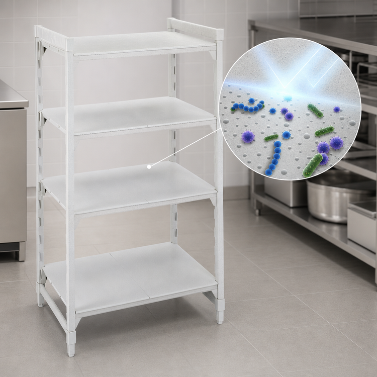 Product image #4 for Cambro Camshelving Premium 4-Tier Solid Stationary Starter Unit, 24-Inch Deep x 72-Inch Long x 84-Inch High, Speckled Gray