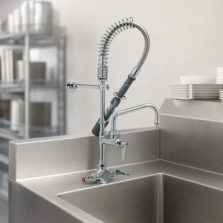 Product image #3 for T&S Brass Mini Pre-Rinse Unit, Single-Hole Deck Mount, 8-Inch Add-On Nozzle, Low-Flow Spray Valve, Vacuum Breaker