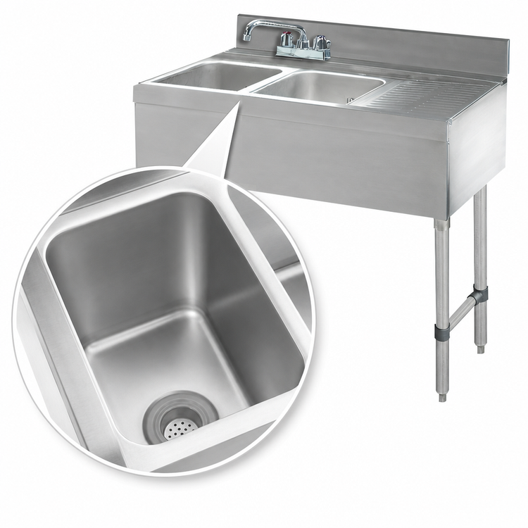 Product image #3 for Advance Tabco Underbar Basics 48-Inch 2-Compartment Stainless Steel Bar Sink with Right Drainboard and Deck Faucet