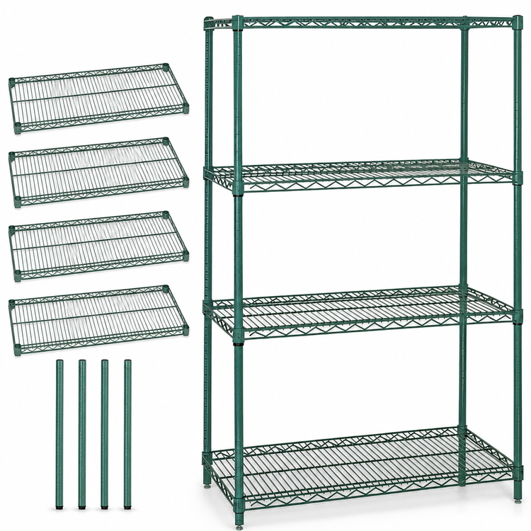 Product image #3 for Quantum 48" x 12" x 54" Wire Shelving Starter Kit with 4 Shelves, Green Epoxy Antimicrobial Finish