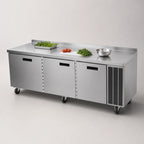 Thumbnail image #3 for Delfield 18699BUCMP 99-Inch 3-Section Refrigerated Work Table, 3 Doors, Stainless Steel, Side-Mounted Self-Contained Refrigeration