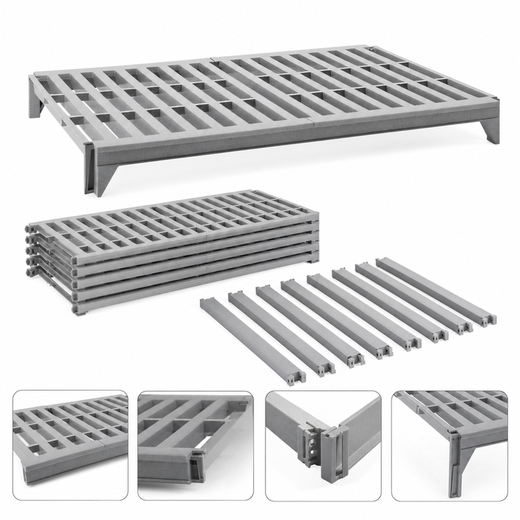 Product image #4 for Cambro Camshelving Premium 18-Inch x 54-Inch 4-Shelf Vented Shelf Kit, Speckled Gray