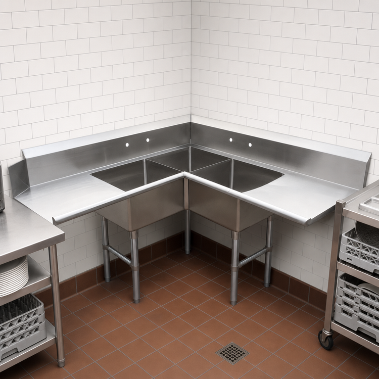 Product image #3 for BK Resources Corner 3-Compartment Soiled Dishtable with 10-Inch Backsplash