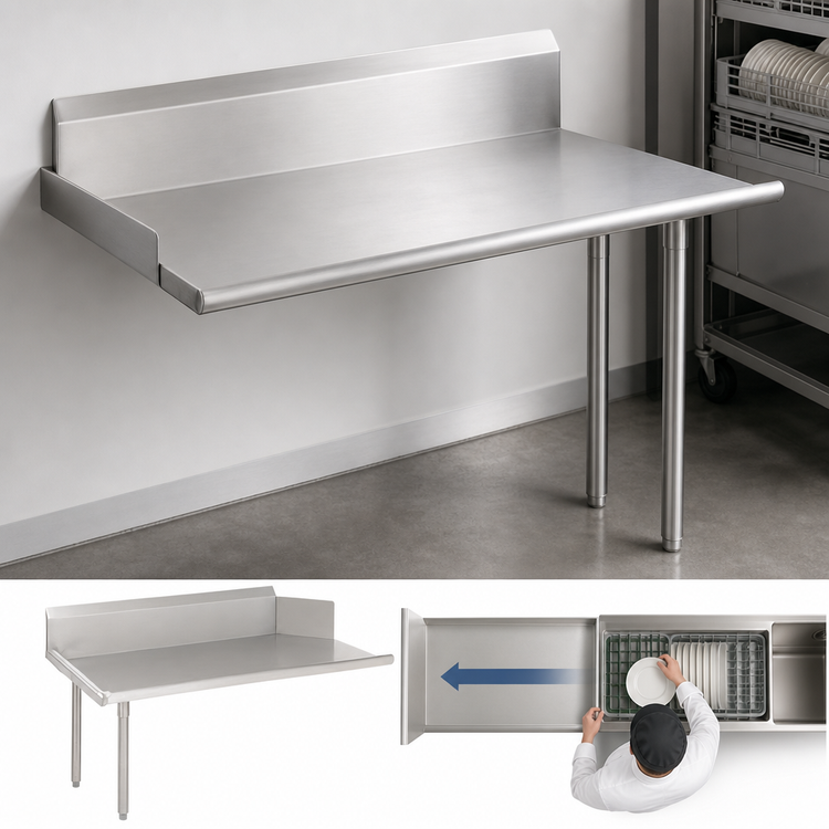 Product image #3 for John Boos E-Series Clean Straight Left-Side Dishtable, 36 x 30 Inch, 18-Gauge Stainless Steel Top, Galvanized Base