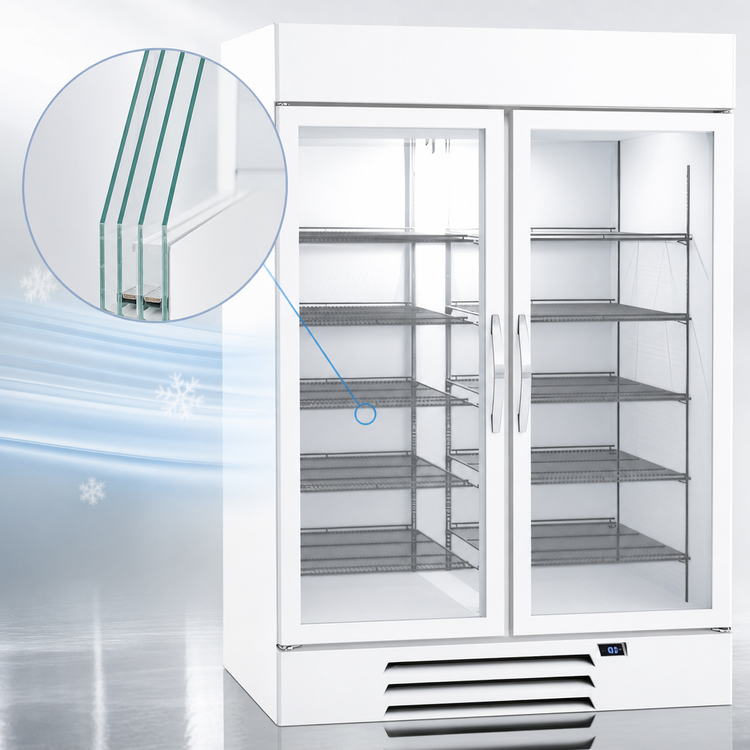 Product image #4 for Beverage-Air MarketMax 46.2 Cu. Ft. Two-Section Reach-In Hinged Glass Door Freezer Merchandiser, White, Bottom-Mounted