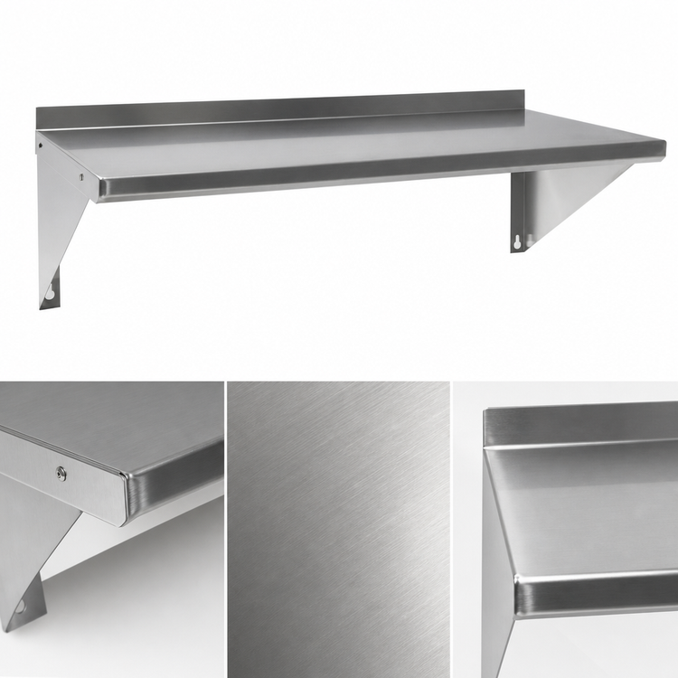 Product image #3 for BK Resources Premium T-304 Stainless Steel Wall-Mounted Shelf, 36 x 16 Inches