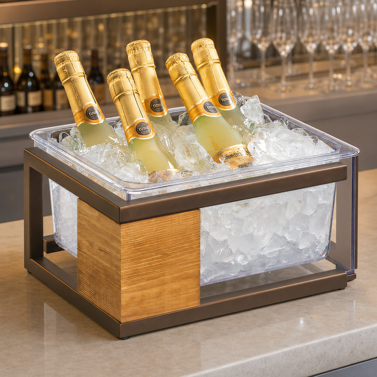 Product image #3 for Sierra Complete Rectangular Ice Housing with Clear Polycarbonate Pan Insert, Rustic Pine, and Bronze-Finish Metal Frame