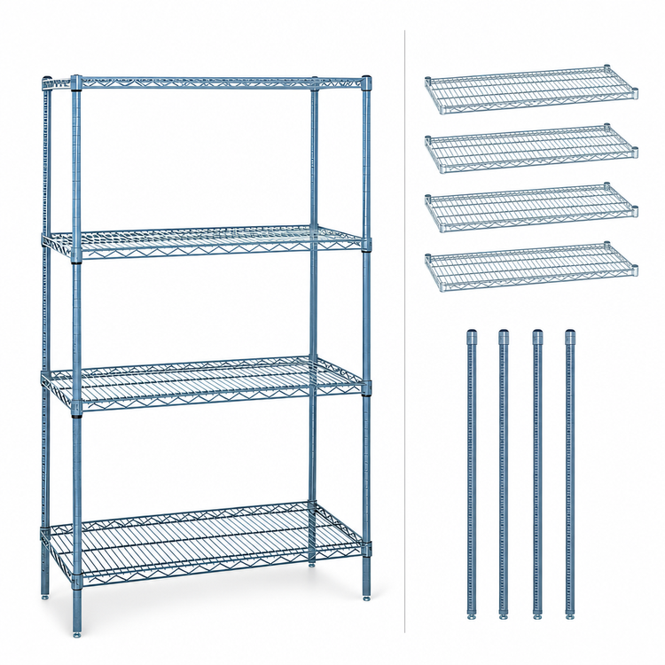 Product image #3 for Quantum WR54-1860GY 60"W x 18"D x 54"H Wire Shelving Starter Kit with 4 Shelves