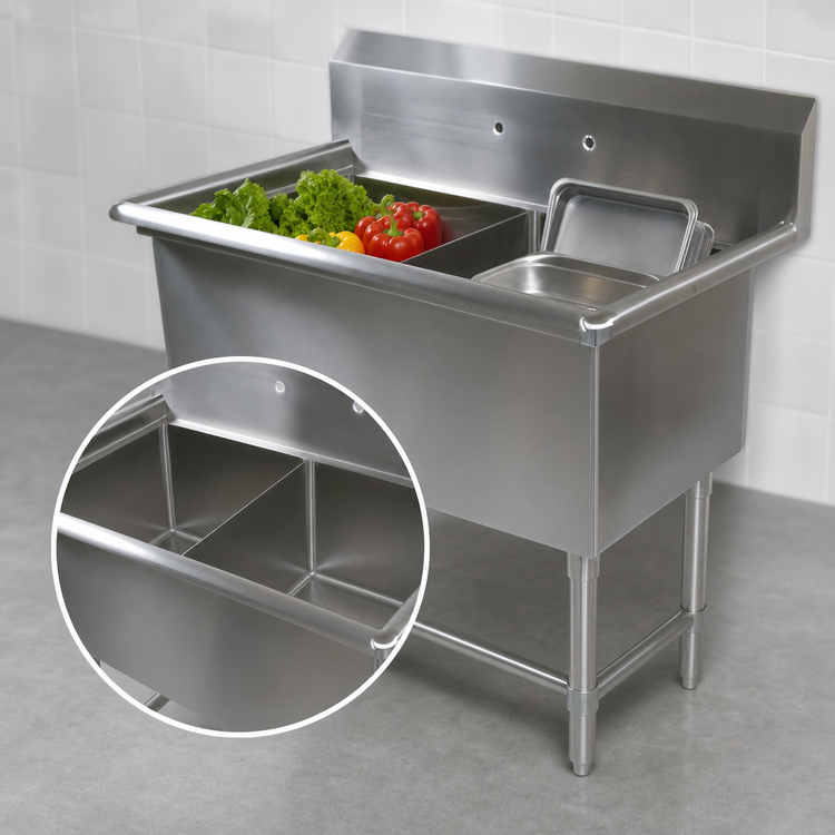 Product image #3 for John Boos Pro-Bowl 2-Compartment Freestanding Stainless Steel Sink with Legs, 16" x 20" x 14" Bowls, 14-Gauge