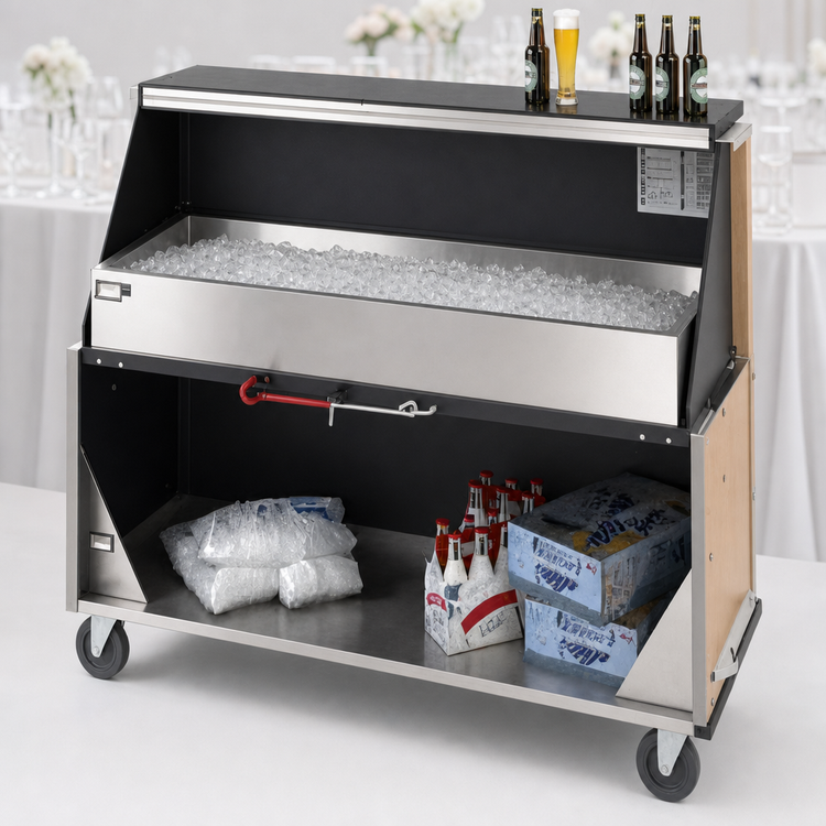Product image #3 for Dinex 62-1/2 Inch Portable Ice Chest Bar with 95 lb Chest-Style Ice Bin, Russian Maple