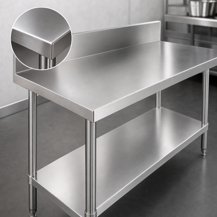 Product image #3 for Advance Tabco 60" x 30" 14-Gauge 304 Stainless Steel Work Table with 10" Backsplash and Adjustable Galvanized Undershelf