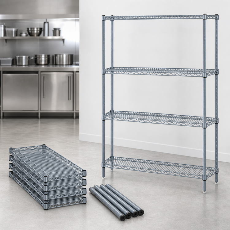 Product image #3 for Quantum 42"W x 30"D x 63"H Stationary Wire Shelving Starter Kit, 4-Shelf, Gray Epoxy Antimicrobial Finish