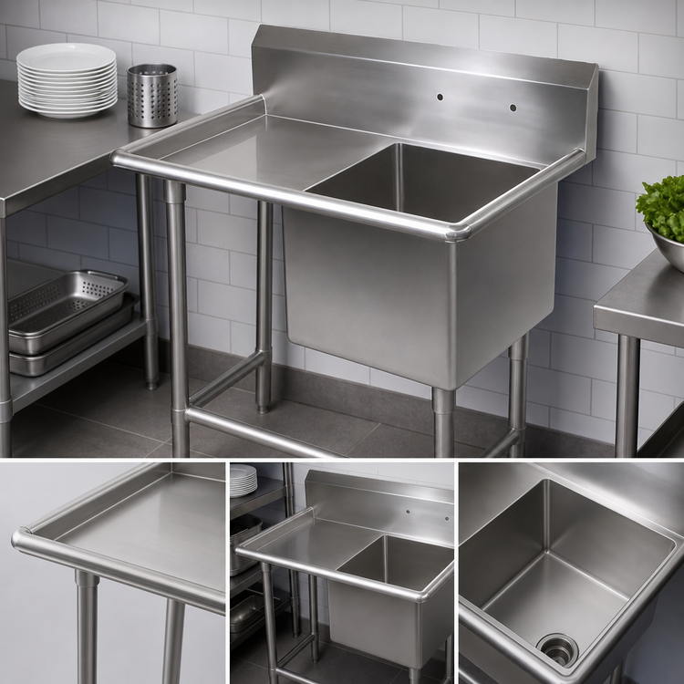 Product image #3 for John Boos Pro-Bowl 1-Compartment Stainless Steel Sink with Left Drainboard and Legs