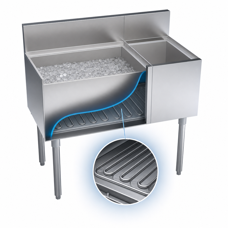Product image #3 for Krowne Royal Series 36-Inch Underbar Combination Ice Bin with Left 24-Inch Ice Bin, Right 12-Inch Bottle Storage, and 10-Circuit Cold Plate