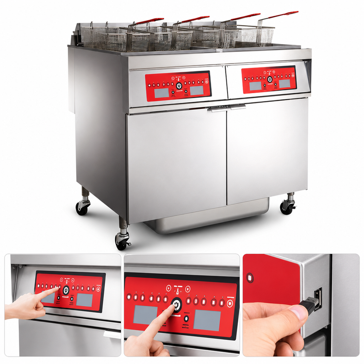 Product image #4 for Vulcan 42-Inch Electric Twin-Vat Floor Fryer with Programmable Computer Control, 85 lb. Per Vat Capacity, and KleenScreen PLUS Filtration