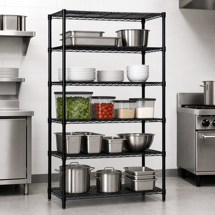 Product image #3 for Quantum 72" x 12" x 54" Black Epoxy Wire Shelving Starter Kit with 5 Shelves