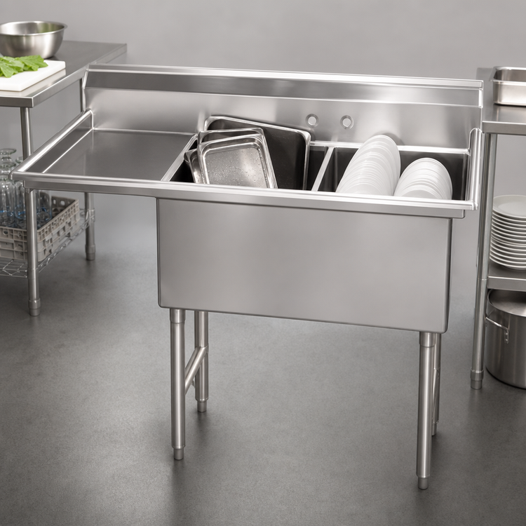 Product image #3 for Advance Tabco Special Value Series 2-Compartment Fabricated Sink with 24-Inch Left-Hand Drainboard