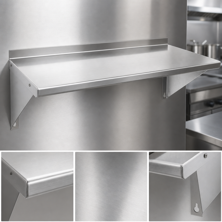 Product image #3 for BK Resources T-304 Premium 48" x 16" Wall-Mounted Stainless Steel Shelf