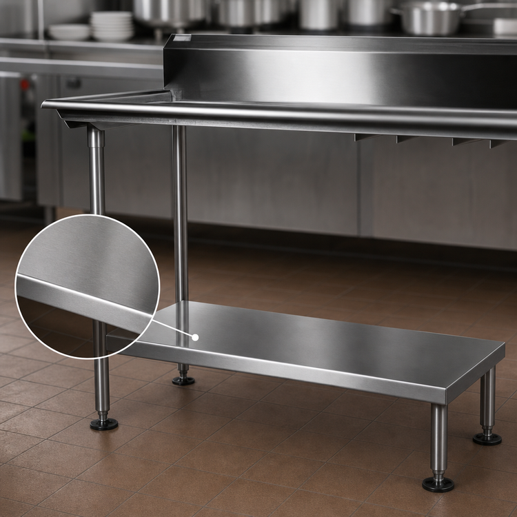 Product image #3 for John Boos 89-5/8 Inch 18/300 Stainless Steel Dishtable Undershelf with Adjustable Bullet Feet