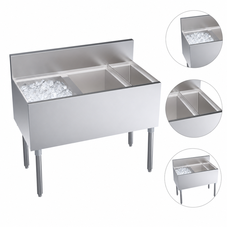 Product image #3 for Krowne Royal Series 38-Inch Stainless Steel Underbar Speed Multi Station with 30-Inch Left Ice Bin and Insulated Bottle Well